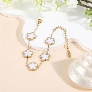 Gold-Plated White Clover Link Bracelet - Women's Jewelry